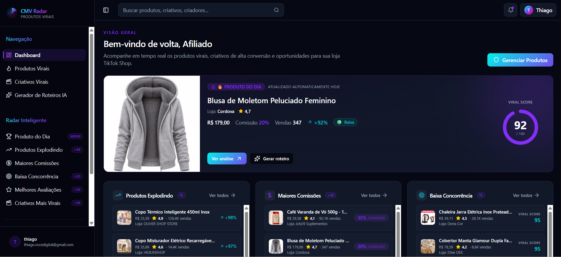 Dashboard do CMV Radar