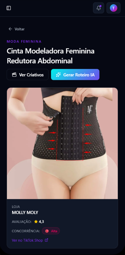 Detalhes de um produto no CMV Radar no celular