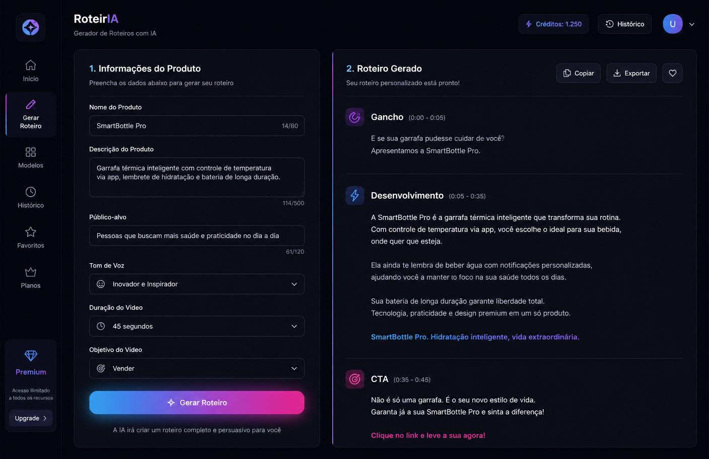 Gerador de roteiros com IA no CMV Radar